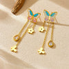 Wholesale Stainless Steel Insect Pattern Electroplated Women's Butterfly Tassel Chain Drop Earrings