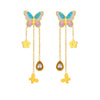 Wholesale Stainless Steel Insect Pattern Electroplated Women's Butterfly Tassel Chain Drop Earrings
