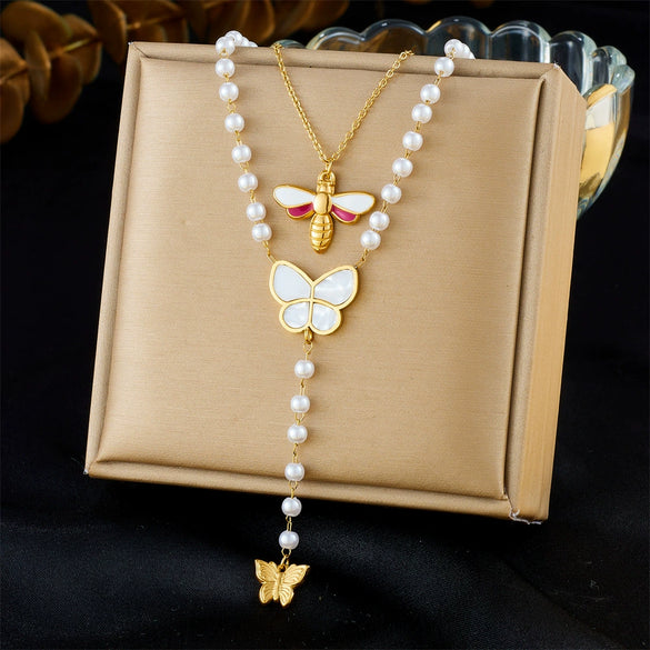 Wholesale Stainless Steel Insectshaped Fashion Retro Pendant Collarbone Necklace With Electroplating