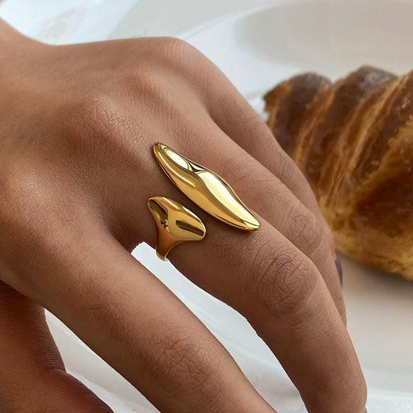 Wholesale Stainless Steel Irregular Adjustable Opening Ring With Geometric Design And Electroplating For Women