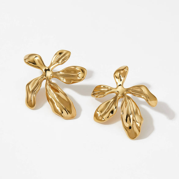 Wholesale Stainless Steel Irregular Flower Earrings With Vacuum Plating For Women Sweet Style