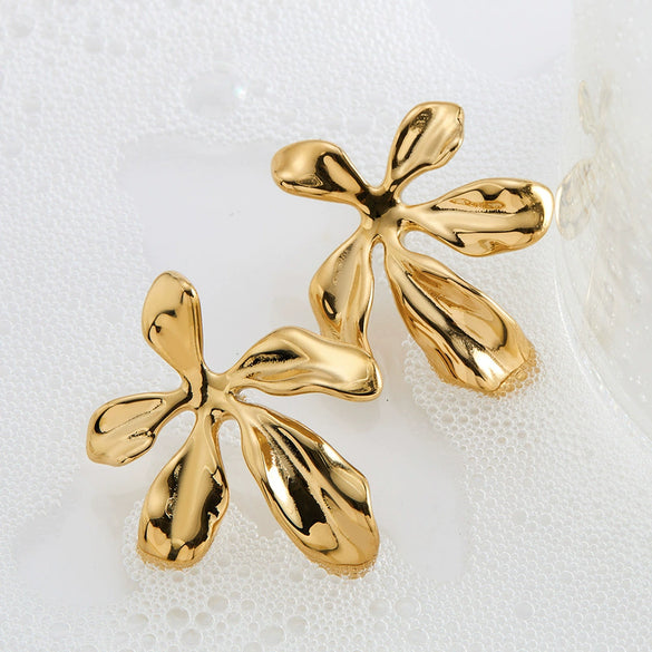 Wholesale Stainless Steel Irregular Flower Earrings With Vacuum Plating For Women Sweet Style
