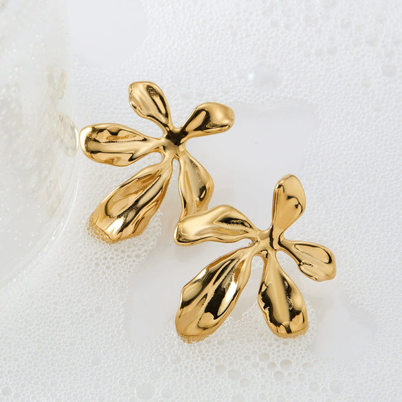 Wholesale Stainless Steel Irregular Flower Earrings With Vacuum Plating For Women Sweet Style