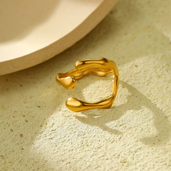 Wholesale Stainless Steel Irregular Geometric Shaped Opening Ring And Bracelet With Electroplating For Women