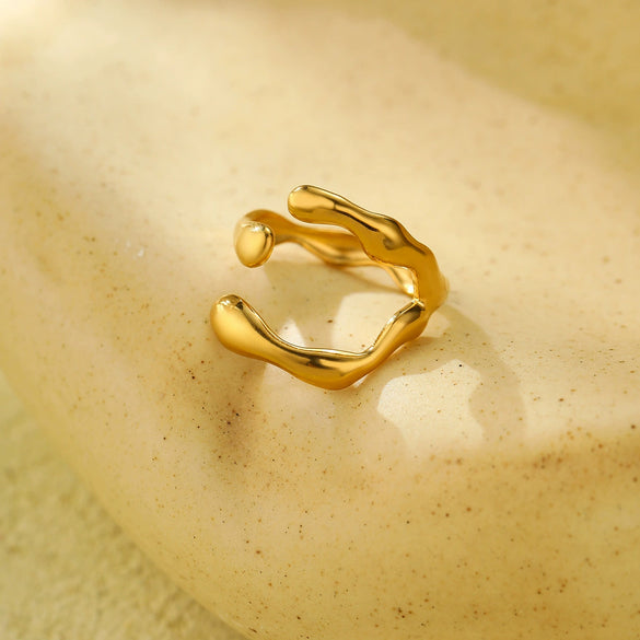 Wholesale Stainless Steel Irregular Geometric Shaped Opening Ring And Bracelet With Electroplating For Women
