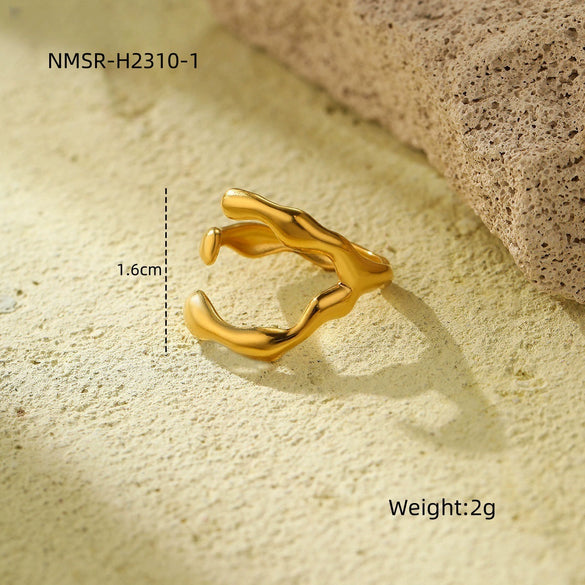 Wholesale Stainless Steel Irregular Geometric Shaped Opening Ring And Bracelet With Electroplating For Women