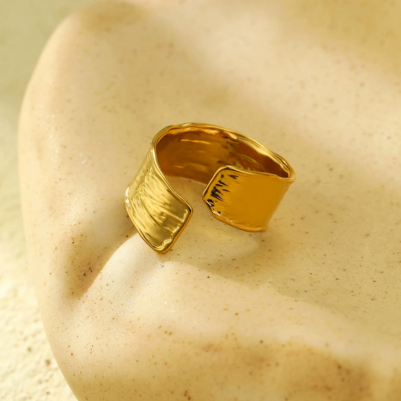 Wholesale Stainless Steel Irregular Pleated Open Ring With Geometric Pattern For Women Electroplated Minimalist Style