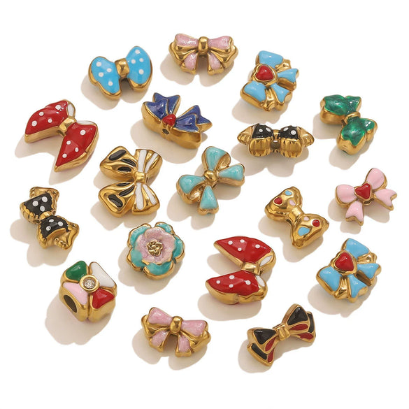 Wholesale Stainless Steel Jewelry Accessories Dripping Oil Bow Pendant For Bracelet