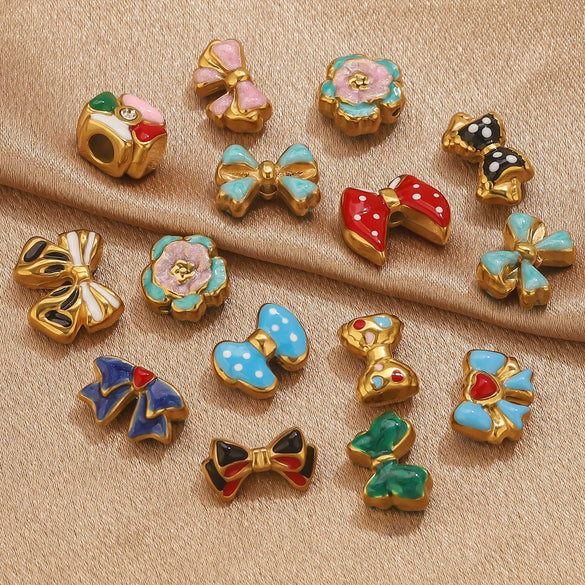 Wholesale Stainless Steel Jewelry Accessories Dripping Oil Bow Pendant For Bracelet