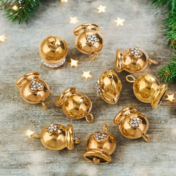 Wholesale Stainless Steel Jewelry Christmas Decoration Metal Small Bell And Peach Heart Pendant For Diy Titanium Steel Bracelet Electroplated Waterproof