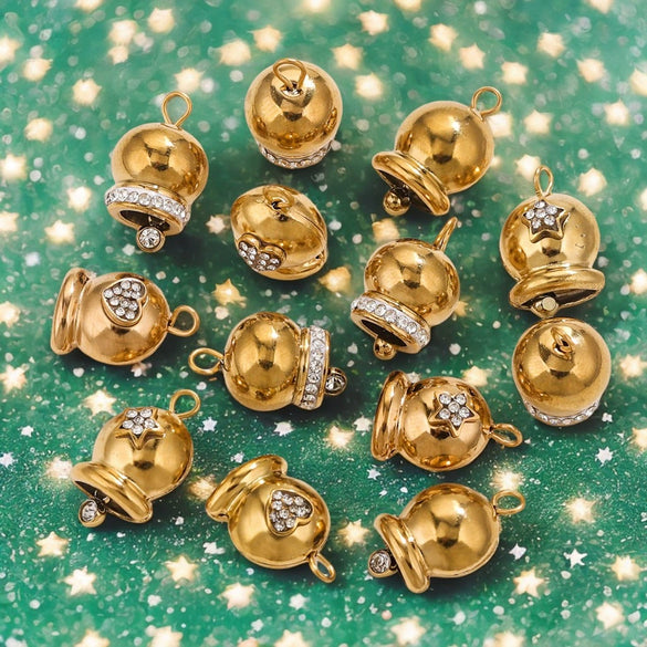 Wholesale Stainless Steel Jewelry Christmas Decoration Metal Small Bell And Peach Heart Pendant For Diy Titanium Steel Bracelet Electroplated Waterproof