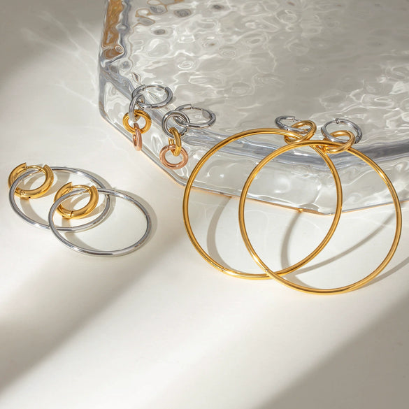 Wholesale Stainless Steel Jewelry Electroplated Geometric Ring And Earrings