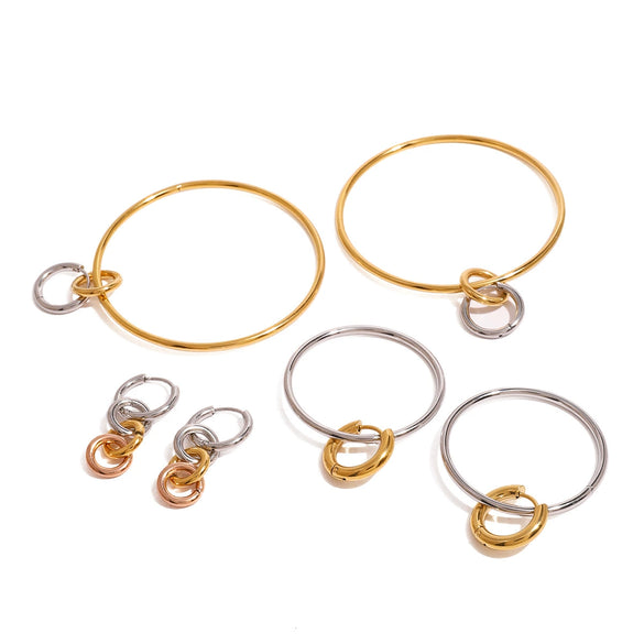 Wholesale Stainless Steel Jewelry Electroplated Geometric Ring And Earrings