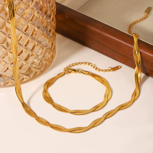 Wholesale Stainless Steel Jewelry Electroplated Geometric Style Blade Chain And Snake Chain Necklace And Bracelet