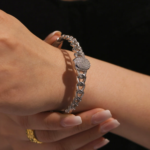 Wholesale Stainless Steel Jewelry Fashion Ol Geometric Nk Chain Full Diamond Zircon Buckle Bracelet With Electroplating
