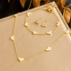 Wholesale Stainless Steel Jewelry Love Water Drops Bells Pattern Goldplated Bracelet Earrings Necklace Set For Women
