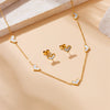 Wholesale Stainless Steel Jewelry Love Water Drops Bells Pattern Goldplated Bracelet Earrings Necklace Set For Women