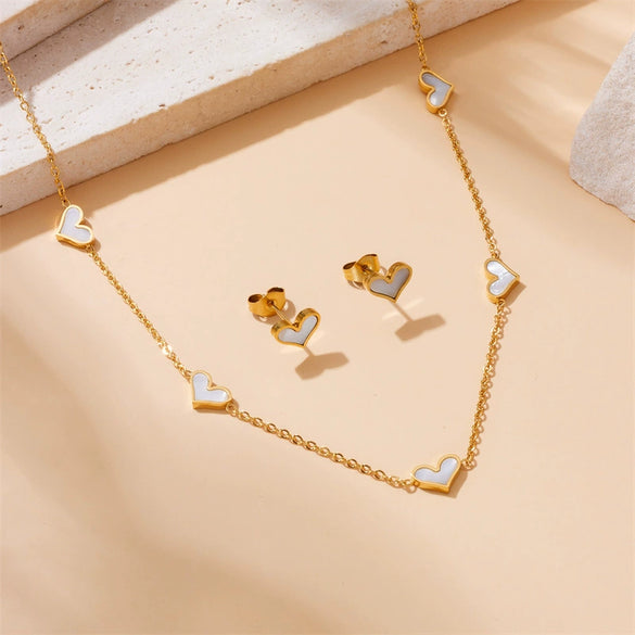 Wholesale Stainless Steel Jewelry Love Water Drops Bells Pattern Goldplated Bracelet Earrings Necklace Set For Women