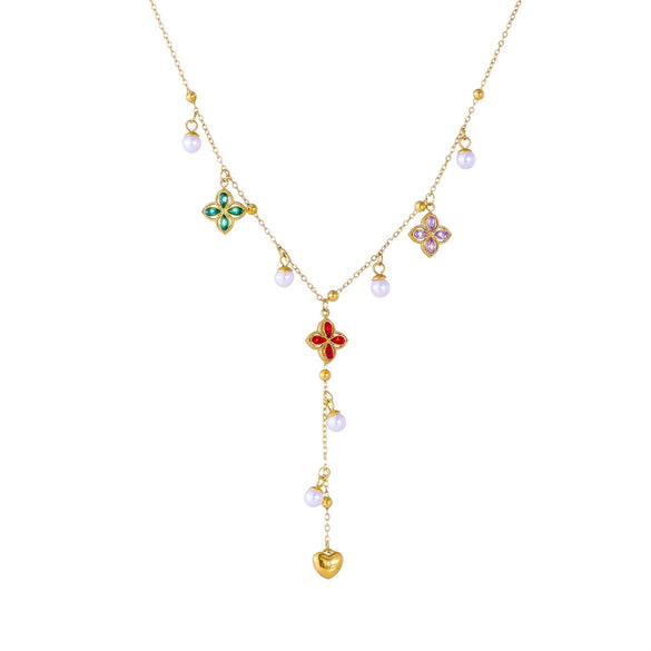 Wholesale Stainless Steel Jewelry Necklace With Flower Rhombus Pendant Electroplating For Women