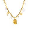 Wholesale Stainless Steel Jewelry Necklace With Goldplated Conch Sun Pearl Dolphin Pendant And O Word Chain Ins Style Animal Design