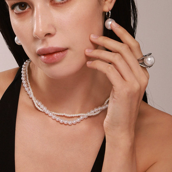 Wholesale Stainless Steel Jewelry Niche Design Beaded Neck Chain Earrings Ring For Women With Electroplating