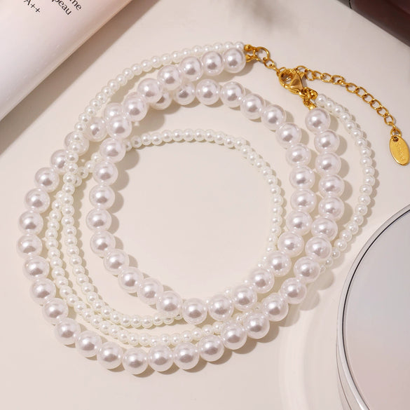 Wholesale Stainless Steel Jewelry Niche Design Beaded Neck Chain Earrings Ring For Women With Electroplating