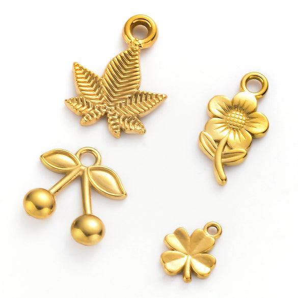 Wholesale Stainless Steel Jewelry Pendant With Sunflower Cherry Maple Leaf Lucky Grass Shapes And Electroplating Treatment