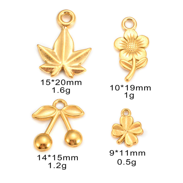 Wholesale Stainless Steel Jewelry Pendant With Sunflower Cherry Maple Leaf Lucky Grass Shapes And Electroplating Treatment