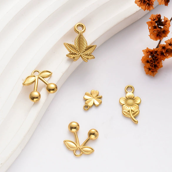 Wholesale Stainless Steel Jewelry Pendant With Sunflower Cherry Maple Leaf Lucky Grass Shapes And Electroplating Treatment