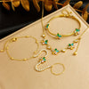 Wholesale Stainless Steel Jewelry Plants And Flowers Pattern Electroplated Women's Finger Bracelet Necklace