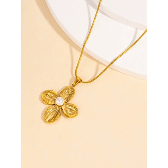 Wholesale Stainless Steel Jewelry Set For Women Retro Light Luxury Snake Bone Chain Petal Necklace Earrings Inlay Turquoise