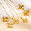Wholesale Stainless Steel Jewelry Set For Women Retro Light Luxury Snake Bone Chain Petal Necklace Earrings Inlay Turquoise