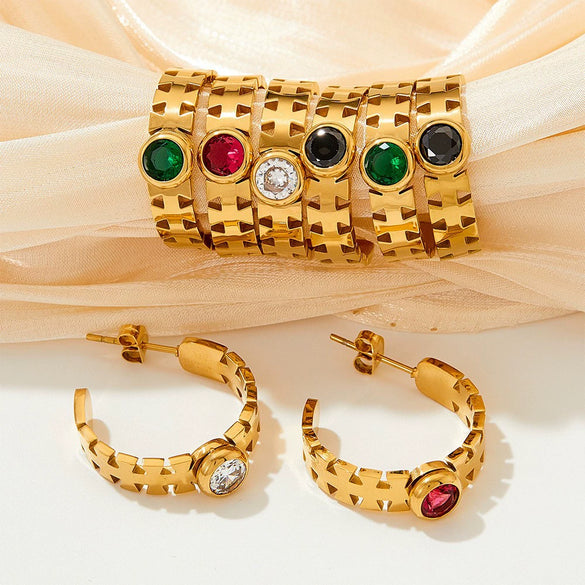 Wholesale Stainless Steel Jewelry Set With Bear Little Pig Small Animal Pattern For Women Electroplated Green Series