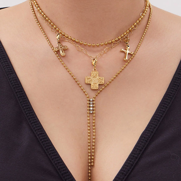 Wholesale Stainless Steel Jewelry Set With Cross Crown Roman Numerals Electroplated Necklaces And Bracelets For Women