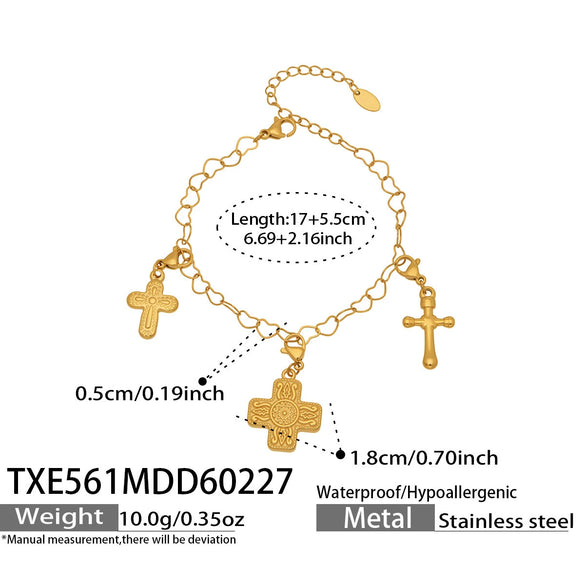 Wholesale Stainless Steel Jewelry Set With Cross Crown Roman Numerals Electroplated Necklaces And Bracelets For Women