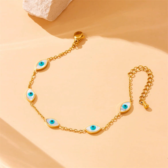 Wholesale Stainless Steel Jewelry Set With Electroplating Blue Eye Pattern Retro Fashion For Women Earrings Necklace Bracelet