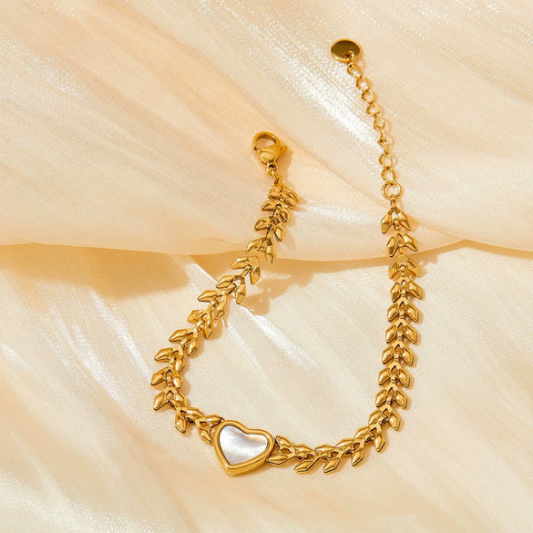 Wholesale Stainless Steel Jewelry Set With Love Shell Bracelet Snake Earrings Cuban Chain Zircon Necklace Electroplated For Women