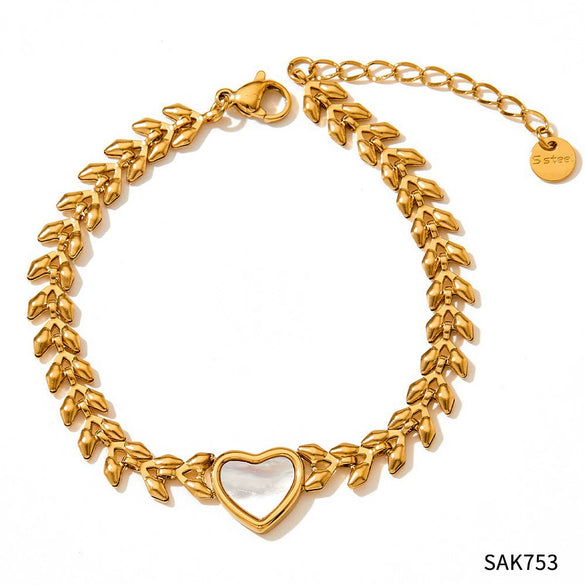 Wholesale Stainless Steel Jewelry Set With Love Shell Bracelet Snake Earrings Cuban Chain Zircon Necklace Electroplated For Women