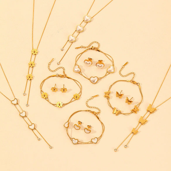 Wholesale Stainless Steel Jewelry Suit For Women With Love Water Drops Bell Patterns 18K Gold Plated