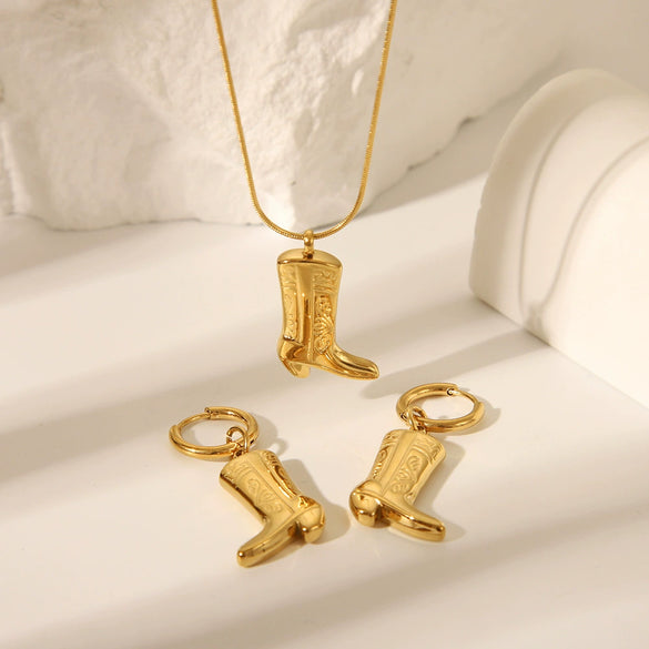 Wholesale Stainless Steel Jewelry With Boots Pattern Pendant And Snake Bone Chain Electroplated For Unisex