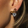 Wholesale Stainless Steel Jewelry With Bow Design Geometric Pattern Electroplated Zircon Earrings And Titanium Steel Ring For Women