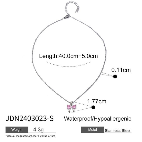 Wholesale Stainless Steel Jewelry With Bow Design Geometric Pattern Electroplated Zircon Earrings And Titanium Steel Ring For Women