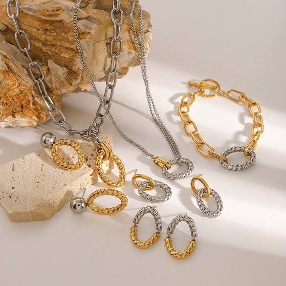 Wholesale Stainless Steel Jewelry With Geometric Design Gold And Silver Color Matching Electroplating Process
