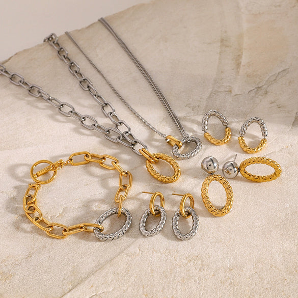 Wholesale Stainless Steel Jewelry With Geometric Design Gold And Silver Color Matching Electroplating Process