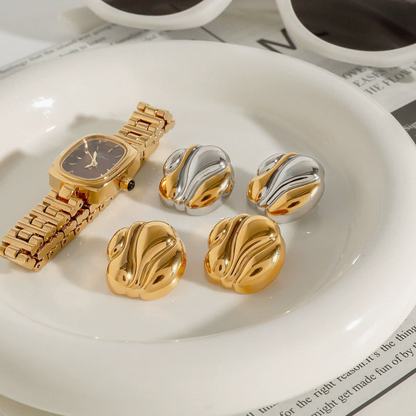 Wholesale Stainless Steel Jewelry With 18K Gold Electroplating Geometric Design And Gold And Silver Color Matching