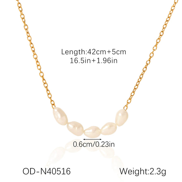 Wholesale Stainless Steel Jewelry With 18K Gold Plated Clavicle Chain Geometric Freshwater Pearl Pendant Necklace For Women