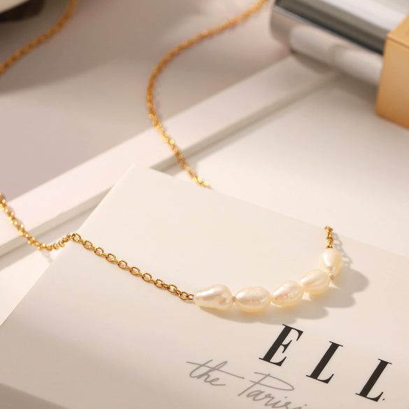 Wholesale Stainless Steel Jewelry With 18K Gold Plated Clavicle Chain Geometric Freshwater Pearl Pendant Necklace For Women