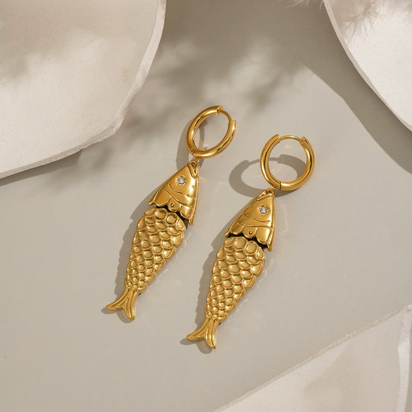 Wholesale Stainless Steel Jewelry With Koi Fish Pattern Electroplated Necklace And Earrings For Women