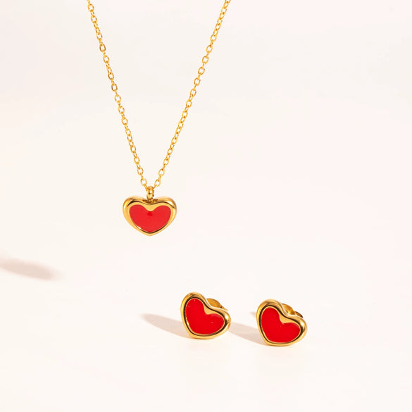 Wholesale Stainless Steel Jewelry With Love Pattern Lovely Style Pvd Furnace Vacuum Real Gold Plating O Word Chain Necklace And Earrings Set
