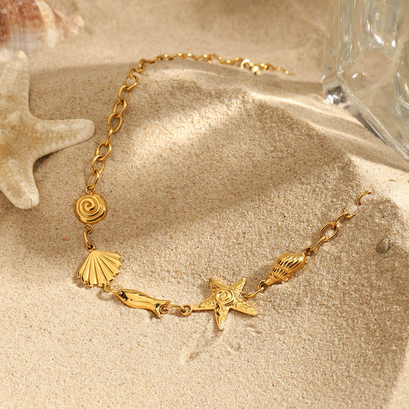 Wholesale Stainless Steel Jewelry With Ocean Wind Conch Hammer Pattern Starfish Small Fish French Retro Style Electroplating Process
